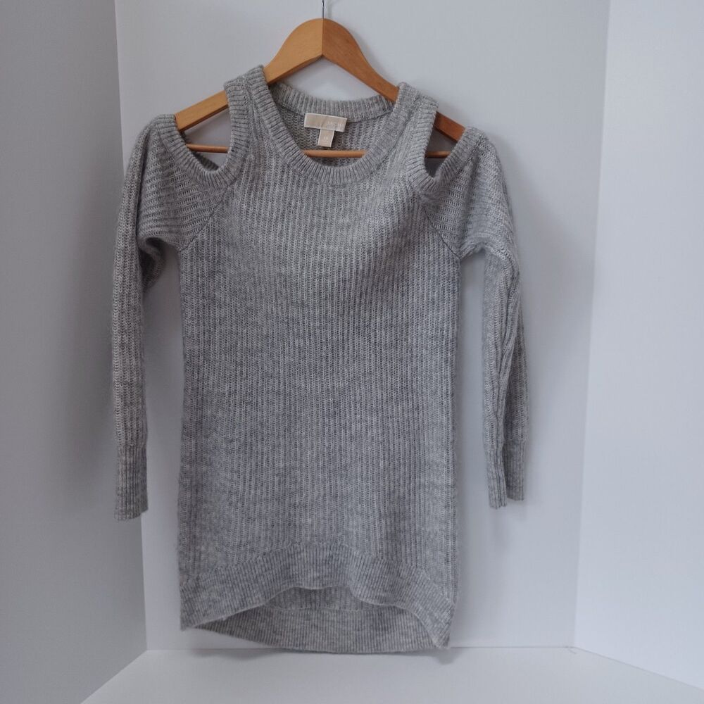 MICHAEL KORS Gray Peek‎ a Boo Cold Shoulder Wool Mohair Blend Sweater Size XS